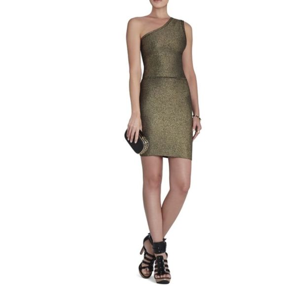 gold metallic one shoulder dress